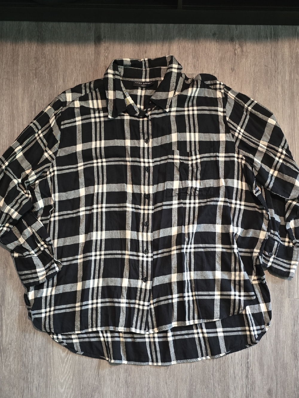 Lane Bryant Black and White Plaid Button-Down Shirt